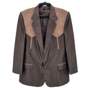 Buffalo Country Western Wear‎ Mens Brown 36R Blazer Color Block Yoke Back Cowboy